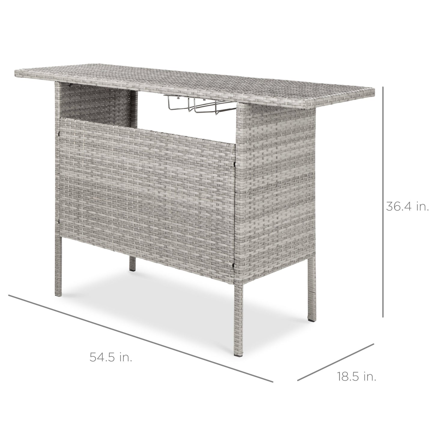 Outdoor Wicker Bar Counter Table with 2 Steel Shelves 2 Rails designed for patio and backyard use