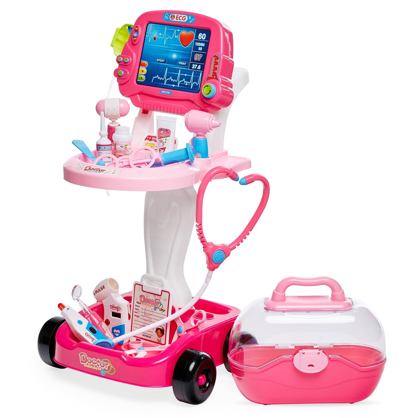 Play Doctor Kit for Kids Boys and Girls with 17 Accessories Mobile Cart designed for kids' playtime and gifts
