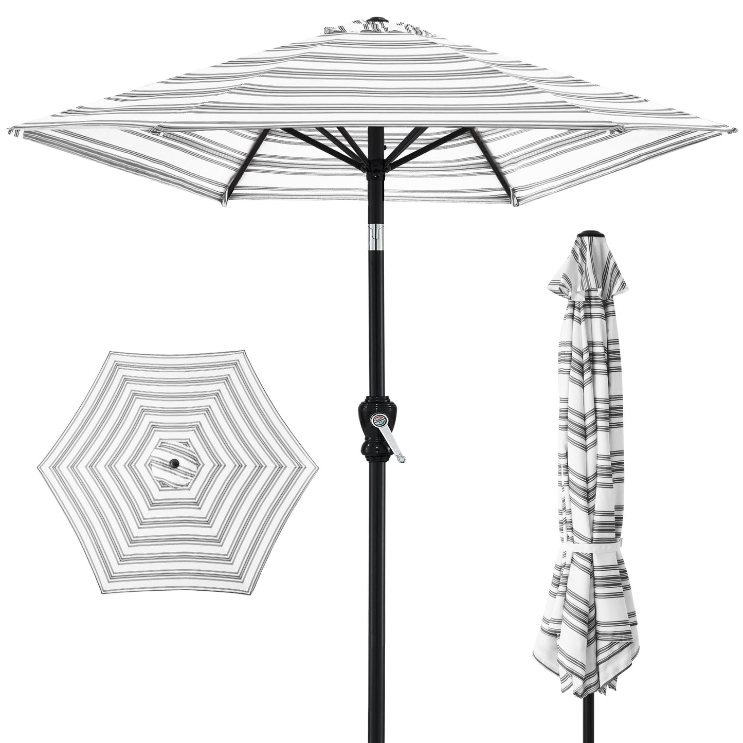 Outdoor Steel Striped Market Patio Umbrella with Tilt Crank Lift - 10ft for outdoor comfort and convenience