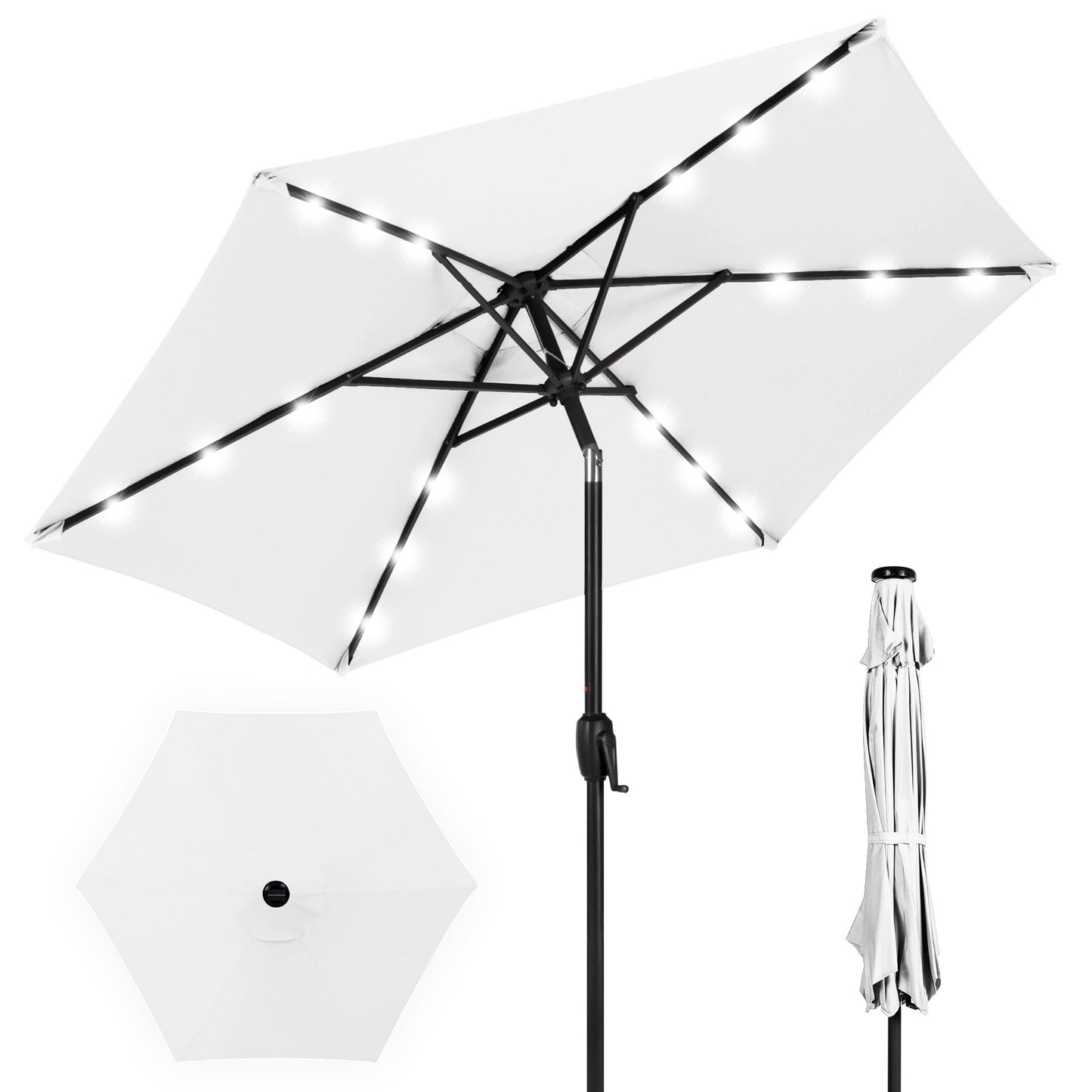 Outdoor Solar Patio Umbrella with Push Button Tilt Crank Lift - 7.5ft designed for patio and backyard use