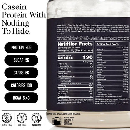 Vanilla Casein Protein Powder - Vanilla, Slow Digesting Night Protein