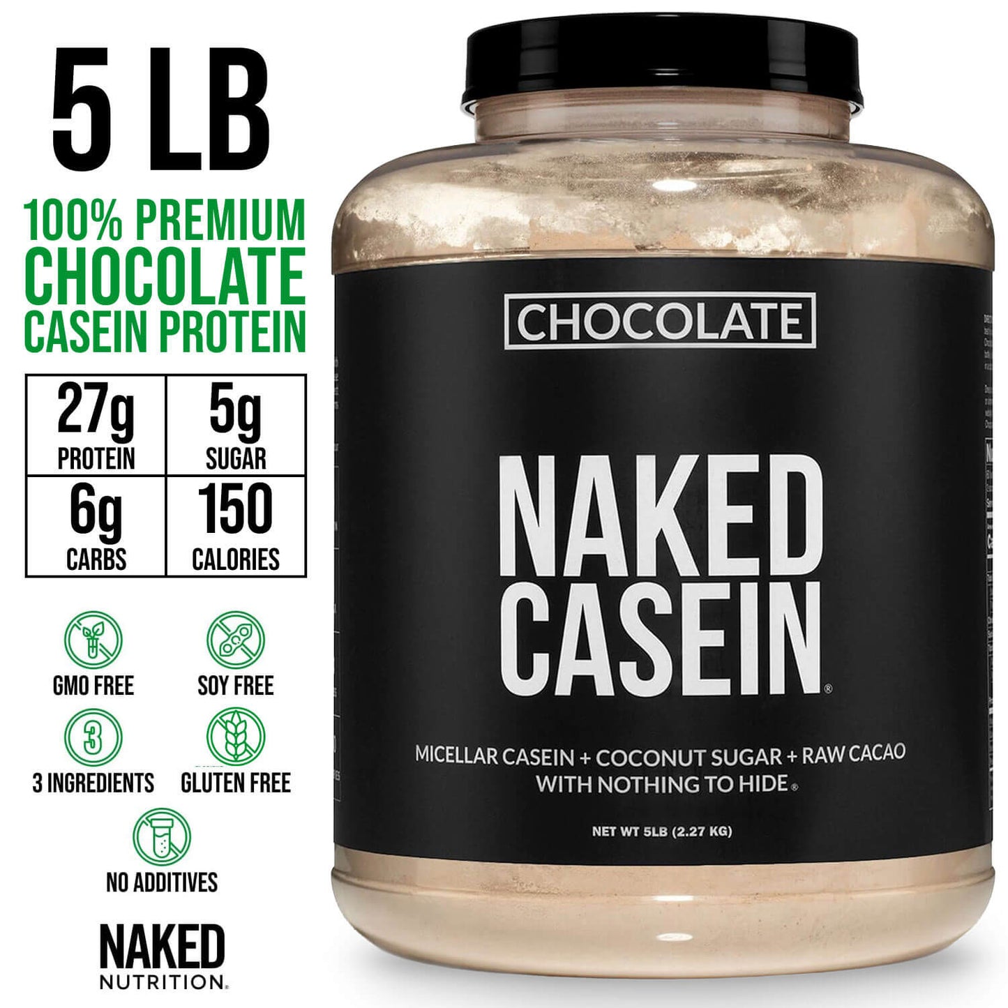 Chocolate Casein Protein Powder - 5LB - Chocolate, Slow Digesting Night Protein