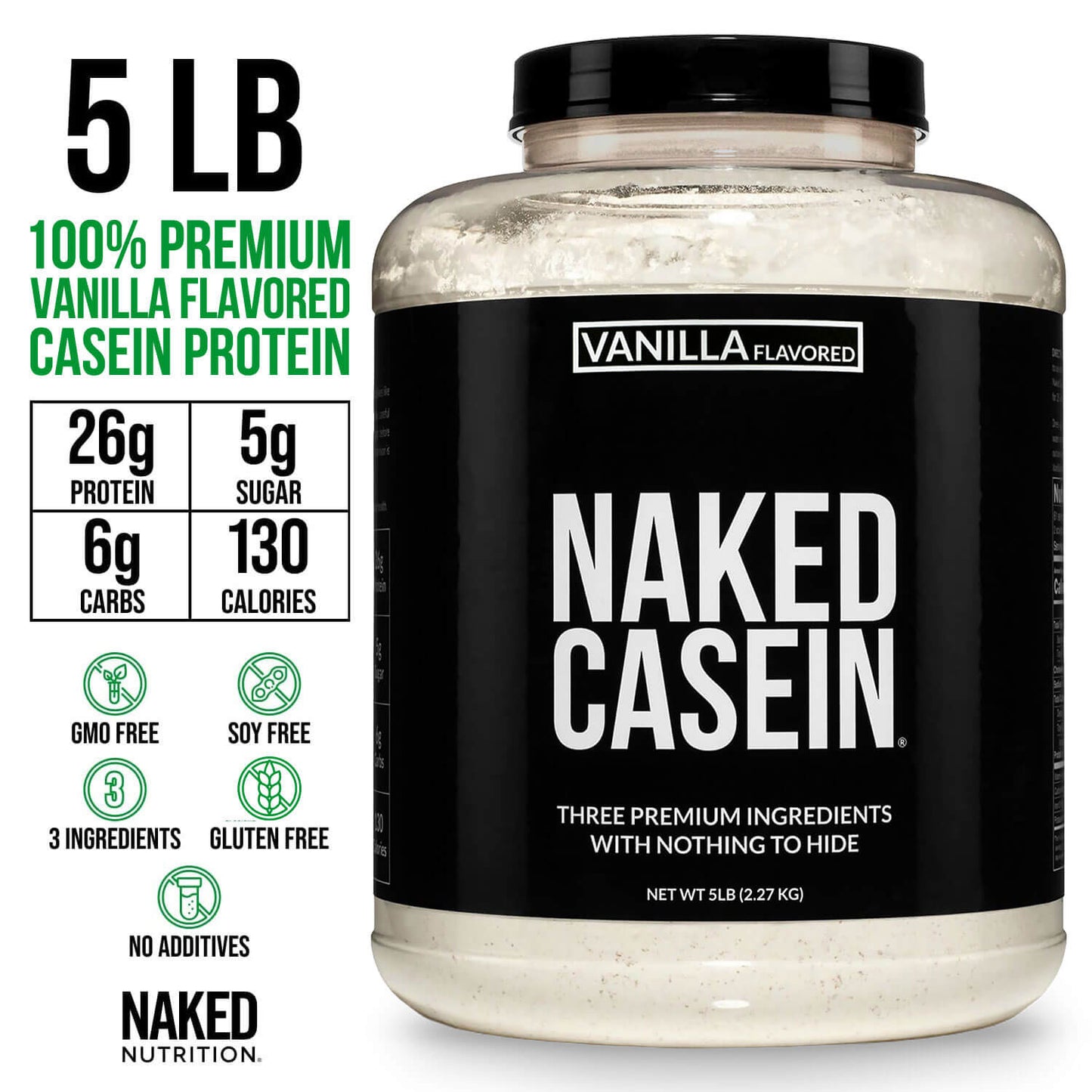 Vanilla Casein Protein Powder - Vanilla, Slow Digesting Night Protein