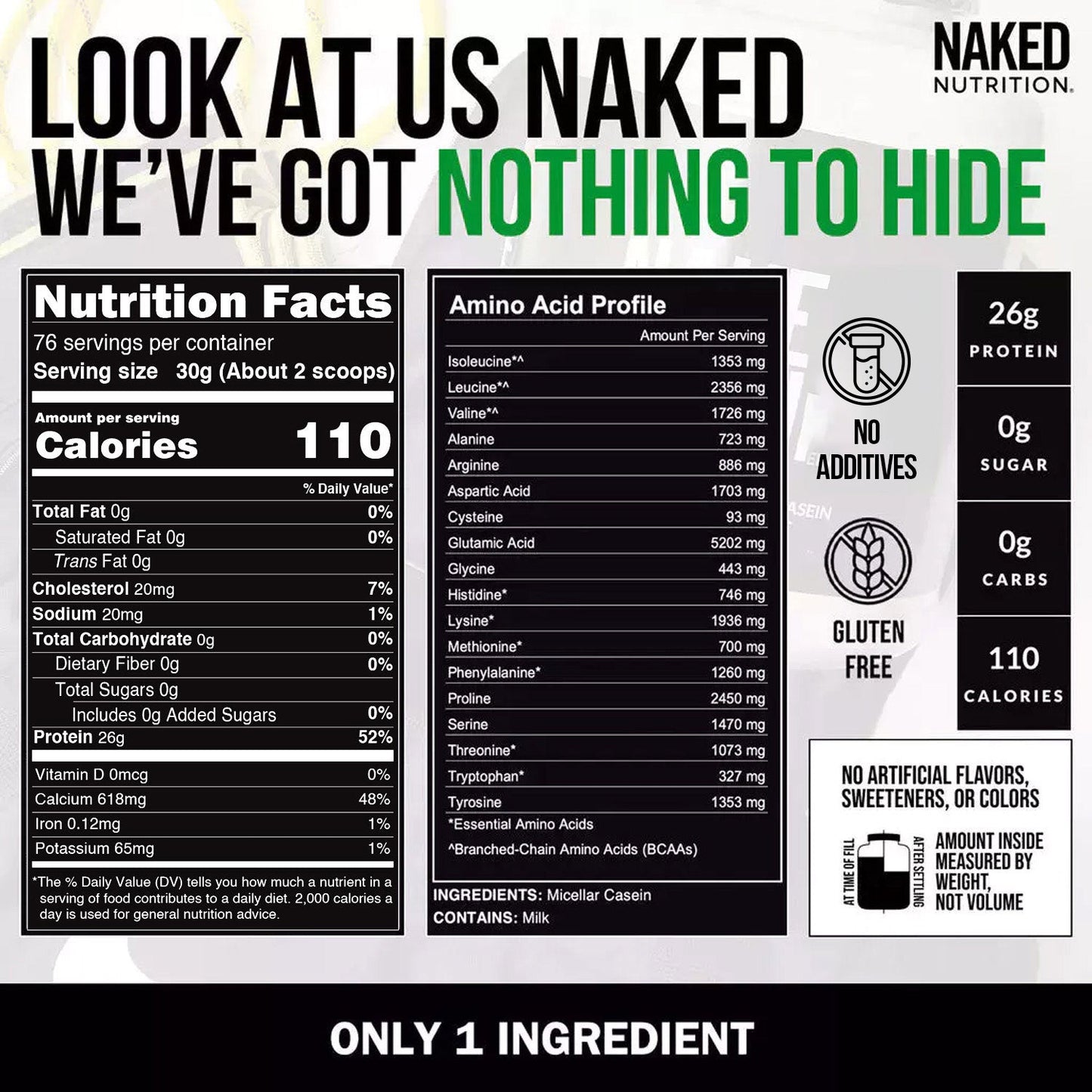 Micellar Casein Protein Powder - Unflavored, Slow Digesting Night Protein