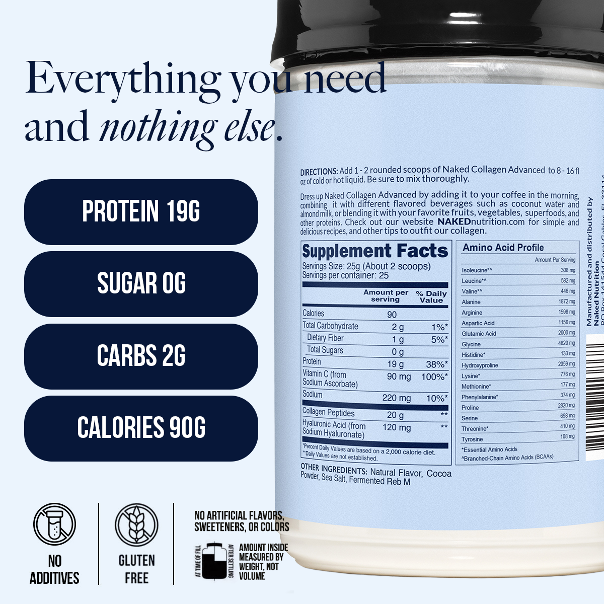 Chocolate Collagen Peptides with Hyaluronic Acid - Chocolate Advanced Collagen Peptides, Skin Hair Joint Support