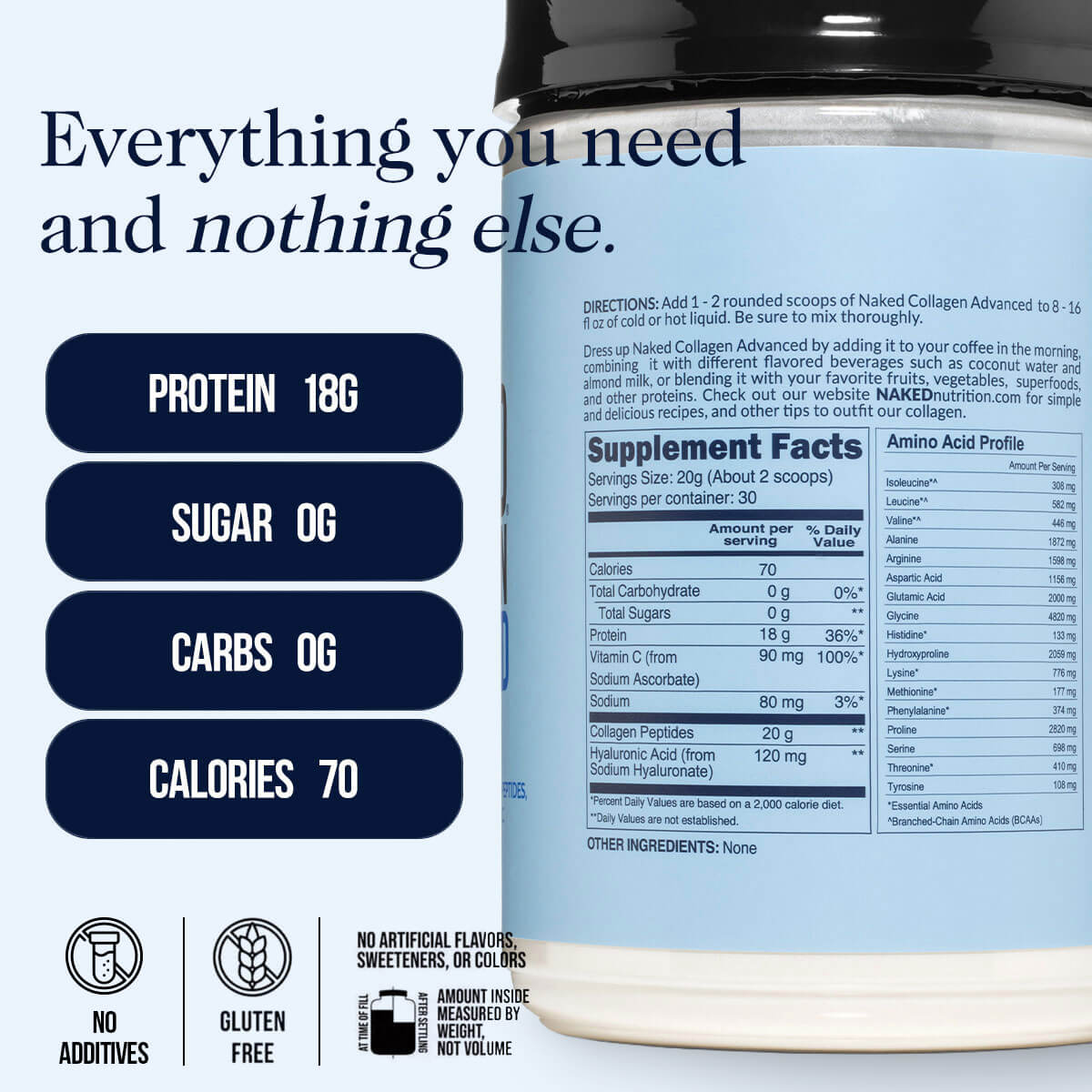 Collagen Peptides with Hyaluronic Acid - Advanced Collagen Peptides, Skin Hair Joint Support