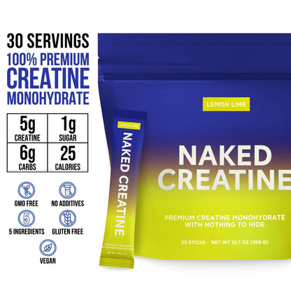 Lemon Lime Creatine Travel Packs - Lemon Lime Sticks, Strength And Performance Support