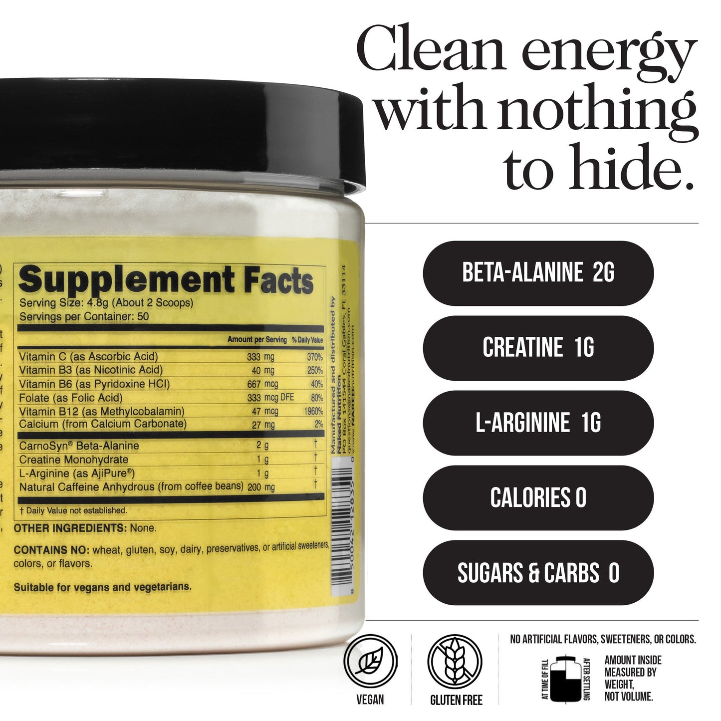 Pre Workout Supplement - Unflavored, Clean Energy Training Support