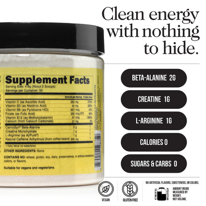 Pre Workout Supplement - Unflavored, Clean Energy Training Support