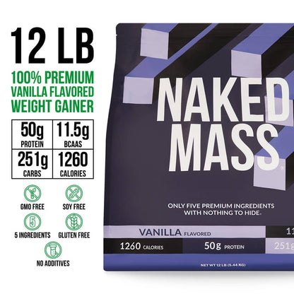 Vanilla Mass Gainer Protein Supplement - Vanilla 12LB, High Calorie Muscle Support