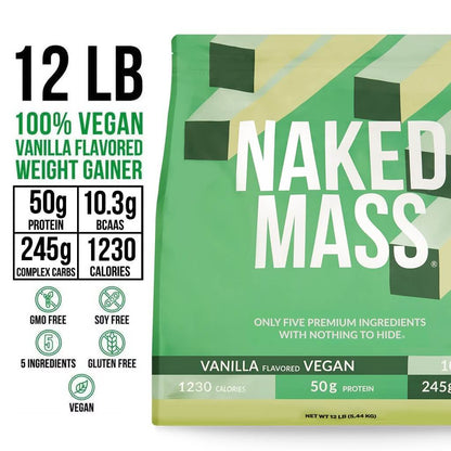 Vanilla Vegan Mass Gainer Supplement - Vanilla (Vegan) 12LB, High Calorie Muscle Support