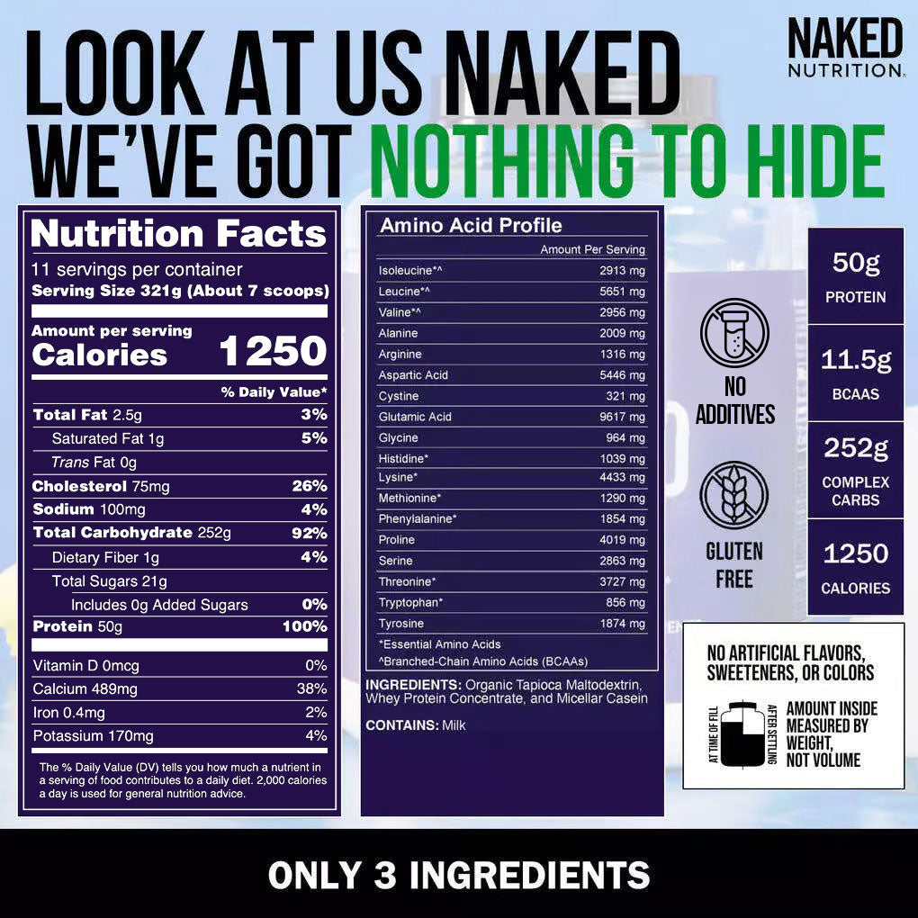 Mass Gainer Protein Supplement - Unflavored, High Calorie Muscle Support