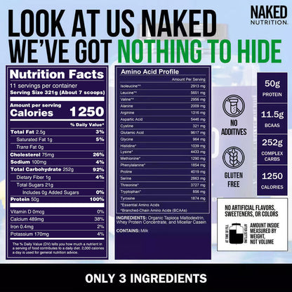 Mass Gainer Protein Supplement - Unflavored, High Calorie Muscle Support