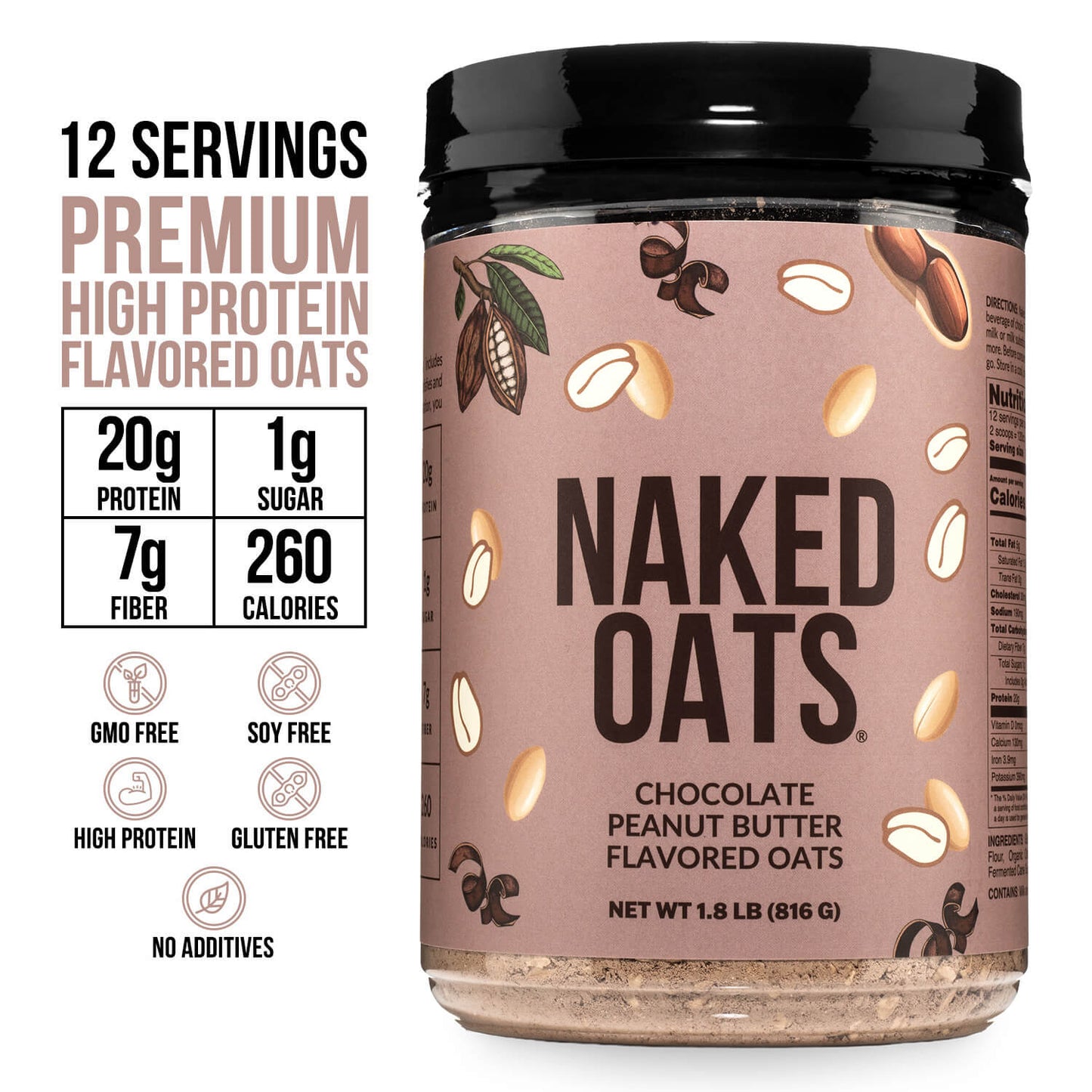 Chocolate Peanut Butter Protein Oats - Chocolate Peanut Butter, Clean Everyday Nutrition