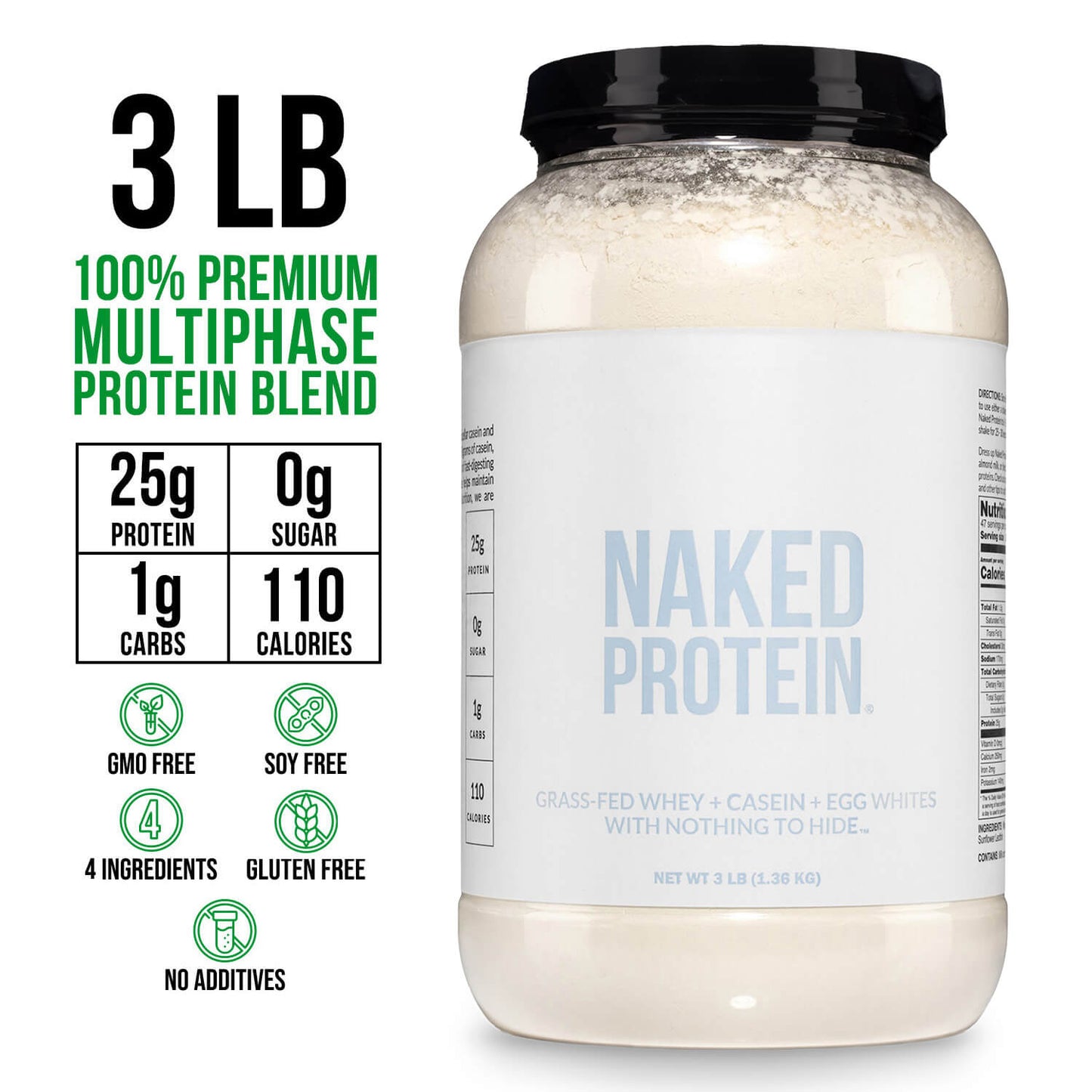 Protein Powder Blend - 3LB Egg Whey & Casein Protein Blend - 3LB, Clean Daily Protein Support