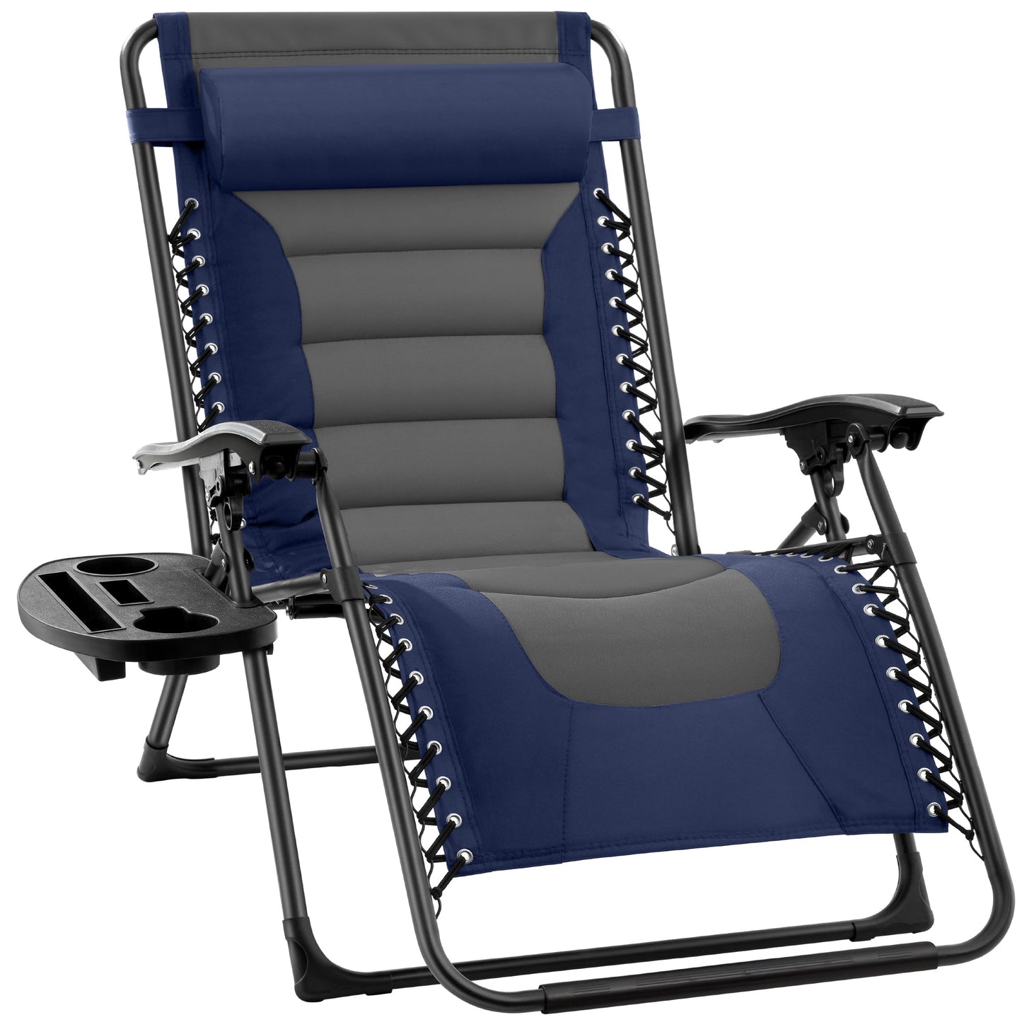 Oversized Padded Zero Gravity Chair Folding Recliner with Headrest Side Tray for comfortable home living