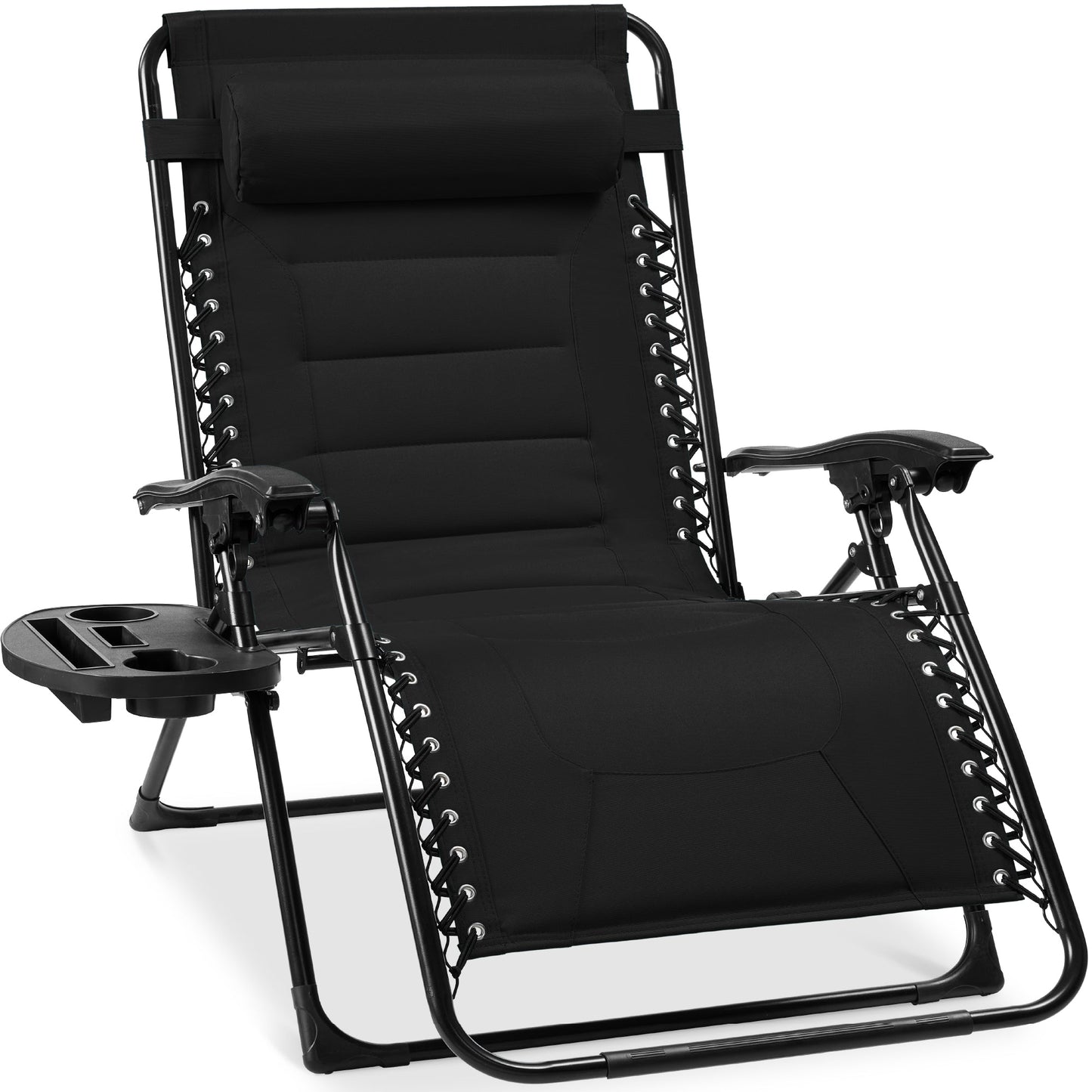 Oversized Padded Zero Gravity Chair Folding Recliner with Headrest Side Tray for comfortable home living