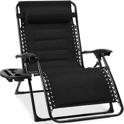 Oversized Padded Zero Gravity Chair Folding Recliner with Headrest Side Tray for comfortable home living