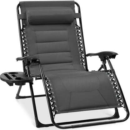 Oversized Padded Zero Gravity Chair Folding Recliner with Headrest Side Tray for comfortable home living