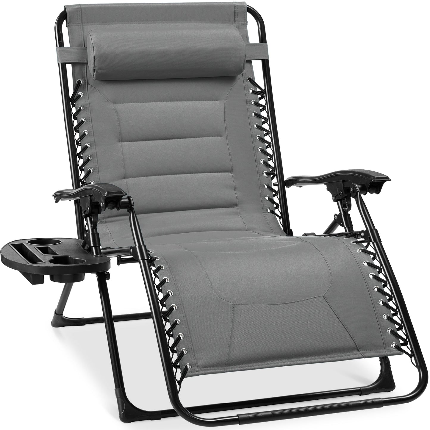 Oversized Padded Zero Gravity Chair Folding Recliner with Headrest Side Tray for comfortable home living