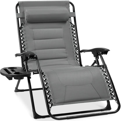 Oversized Padded Zero Gravity Chair Folding Recliner with Headrest Side Tray for comfortable home living