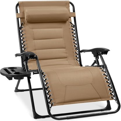 Oversized Padded Zero Gravity Chair Folding Recliner with Headrest Side Tray for comfortable home living