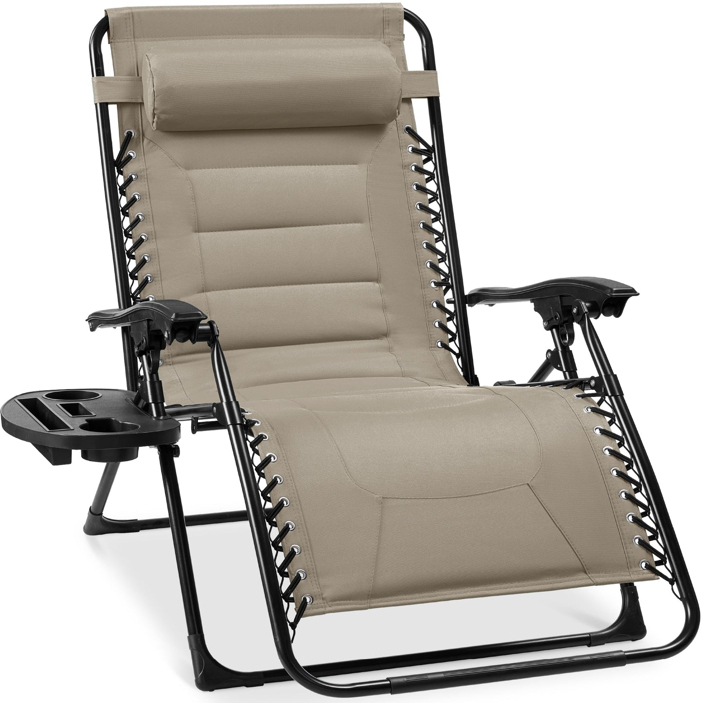 Oversized Padded Zero Gravity Chair Folding Recliner with Headrest Side Tray for comfortable home living