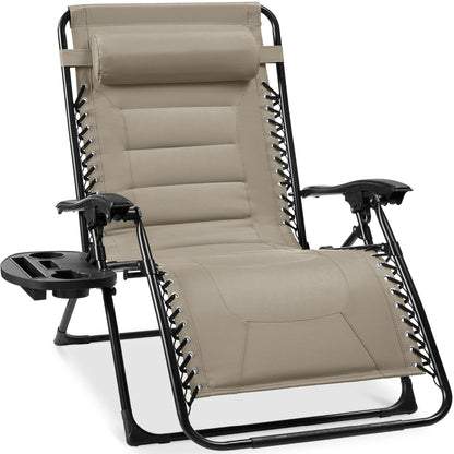 Oversized Padded Zero Gravity Chair Folding Recliner with Headrest Side Tray for comfortable home living