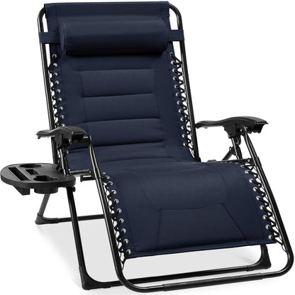 Oversized Padded Zero Gravity Chair Folding Recliner with Headrest Side Tray for comfortable home living