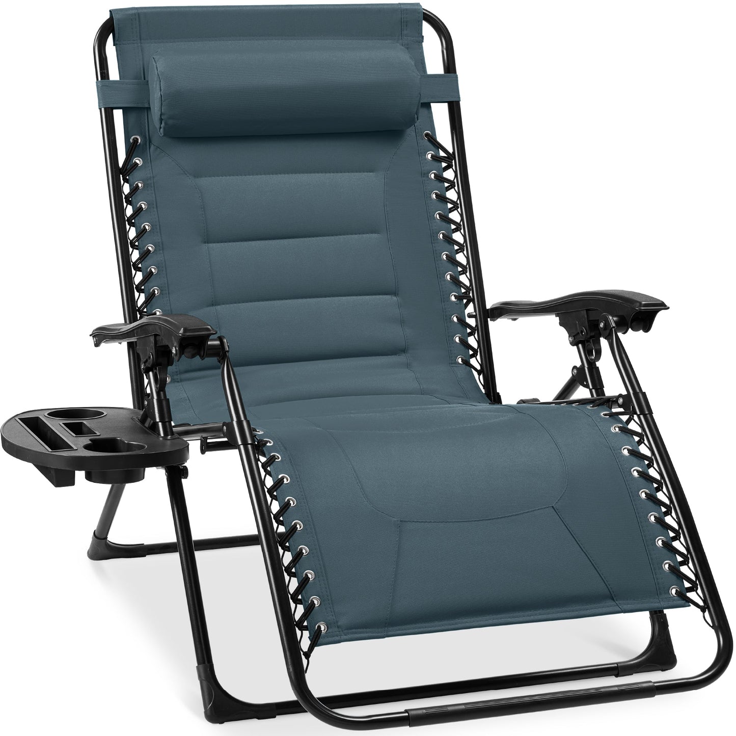 Oversized Padded Zero Gravity Chair Folding Recliner with Headrest Side Tray for comfortable home living