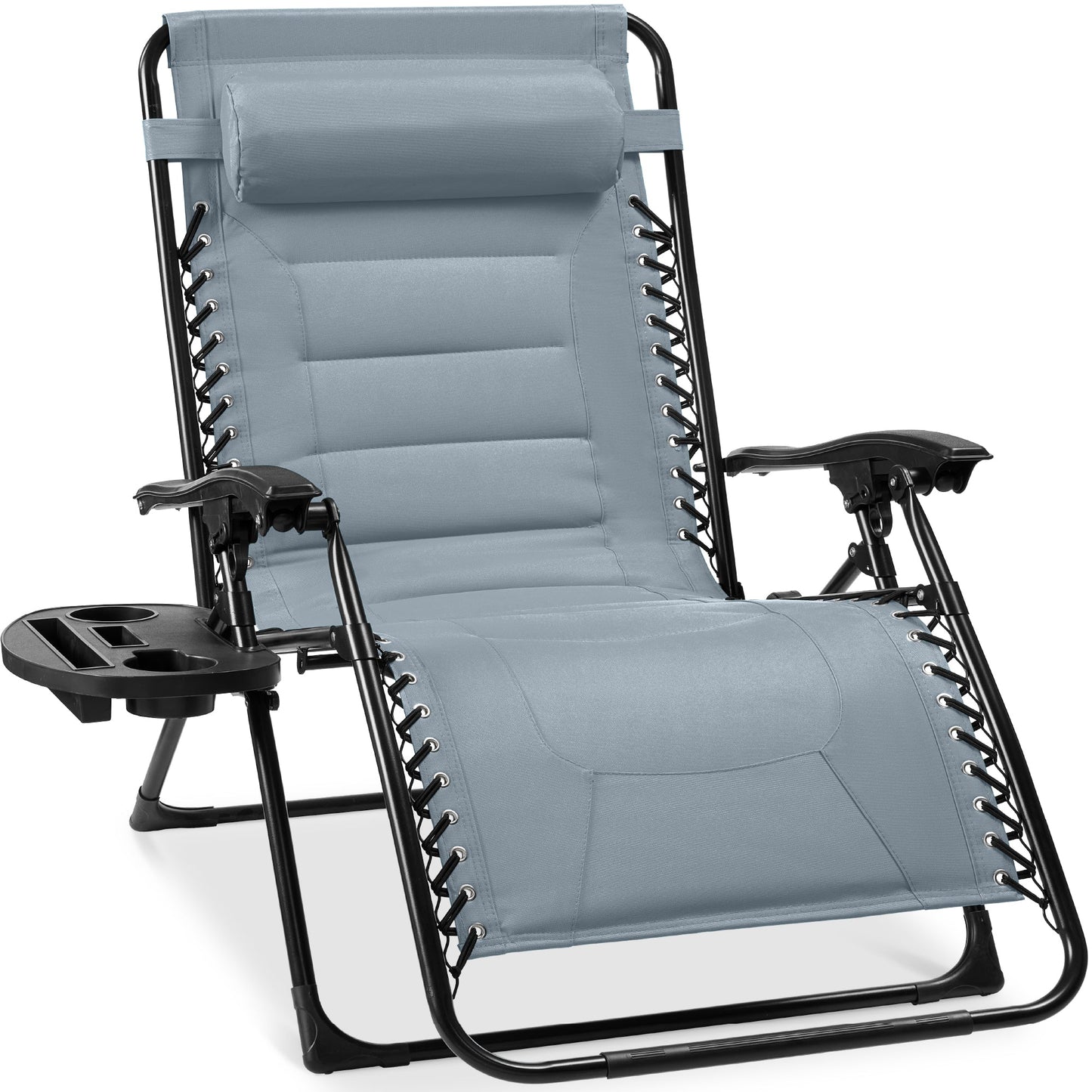 Oversized Padded Zero Gravity Chair Folding Recliner with Headrest Side Tray for comfortable home living