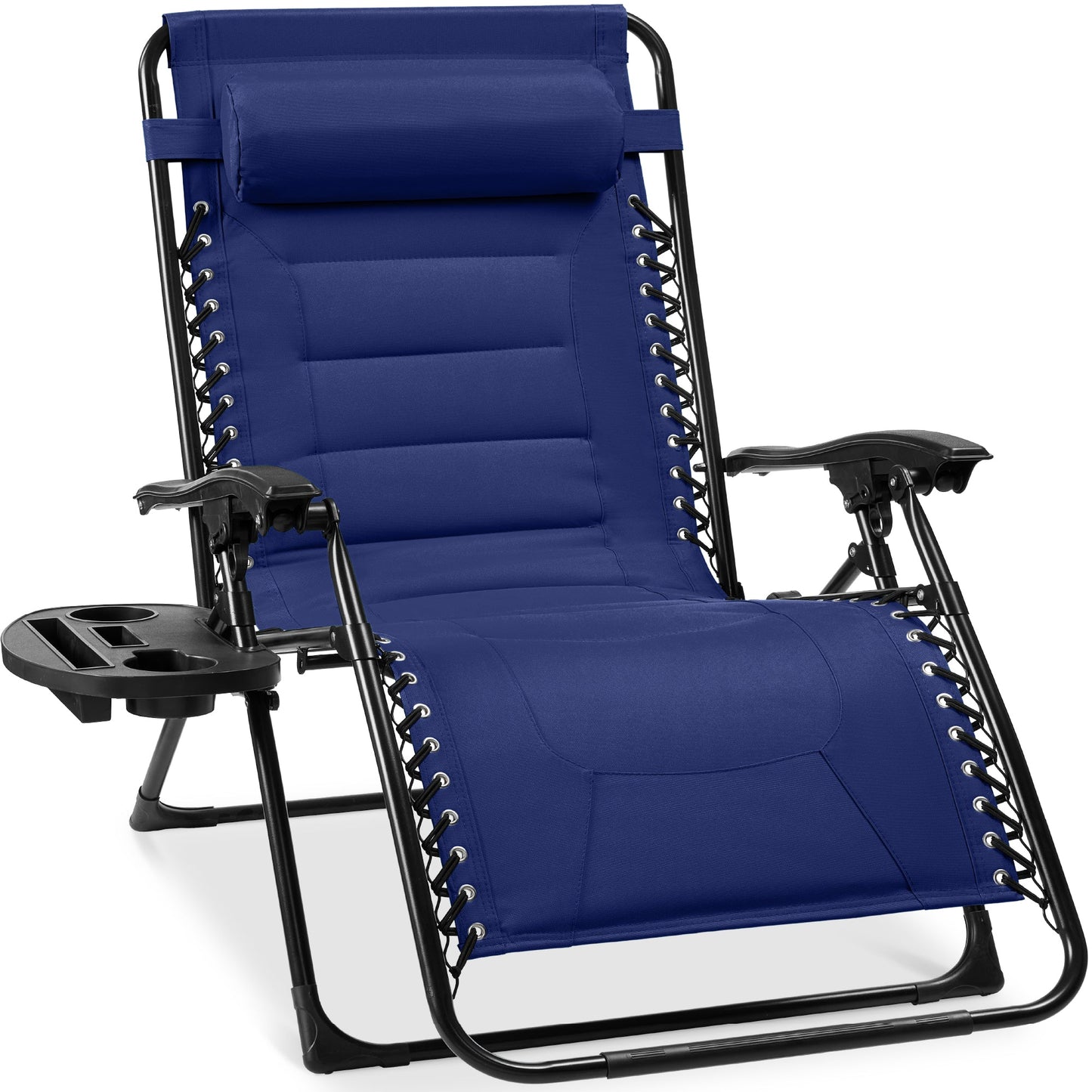 Oversized Padded Zero Gravity Chair Folding Recliner with Headrest Side Tray for comfortable home living