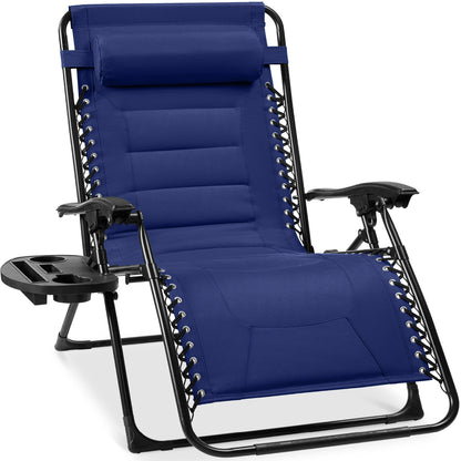 Oversized Padded Zero Gravity Chair Folding Recliner with Headrest Side Tray for comfortable home living