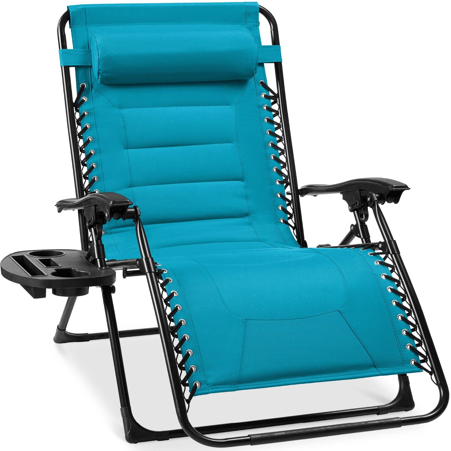 Oversized Padded Zero Gravity Chair Folding Recliner with Headrest Side Tray for comfortable home living
