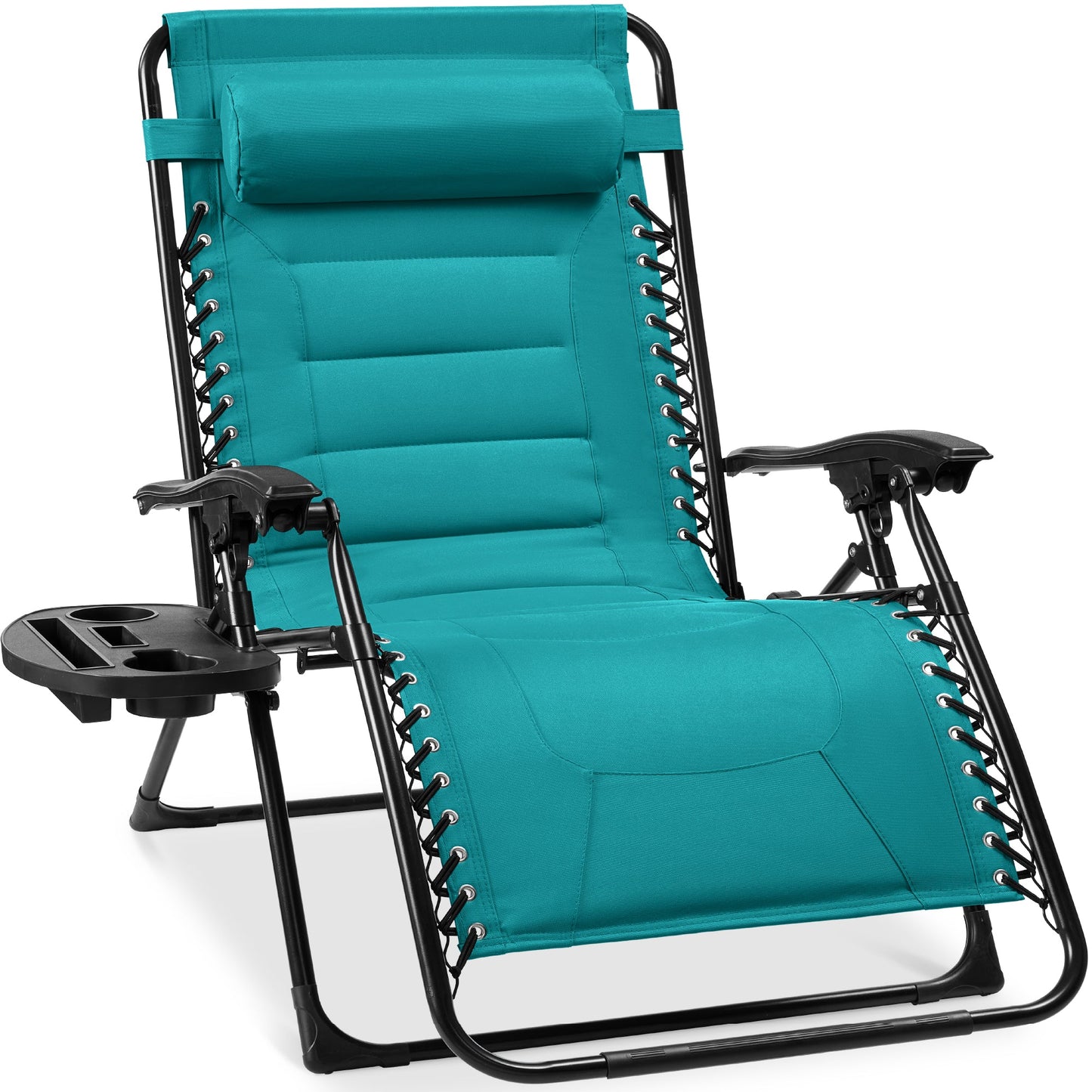 Oversized Padded Zero Gravity Chair Folding Recliner with Headrest Side Tray for comfortable home living