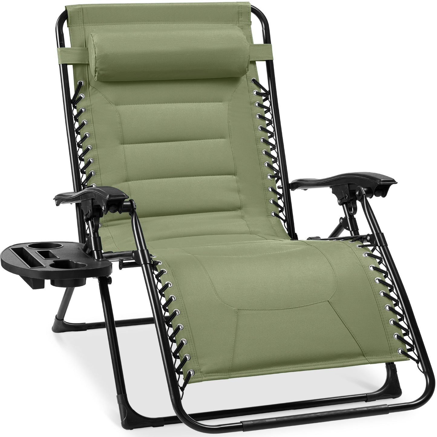 Oversized Padded Zero Gravity Chair Folding Recliner with Headrest Side Tray for comfortable home living