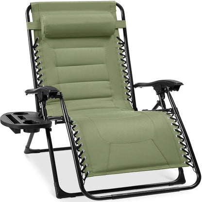 Oversized Padded Zero Gravity Chair Folding Recliner with Headrest Side Tray for comfortable home living