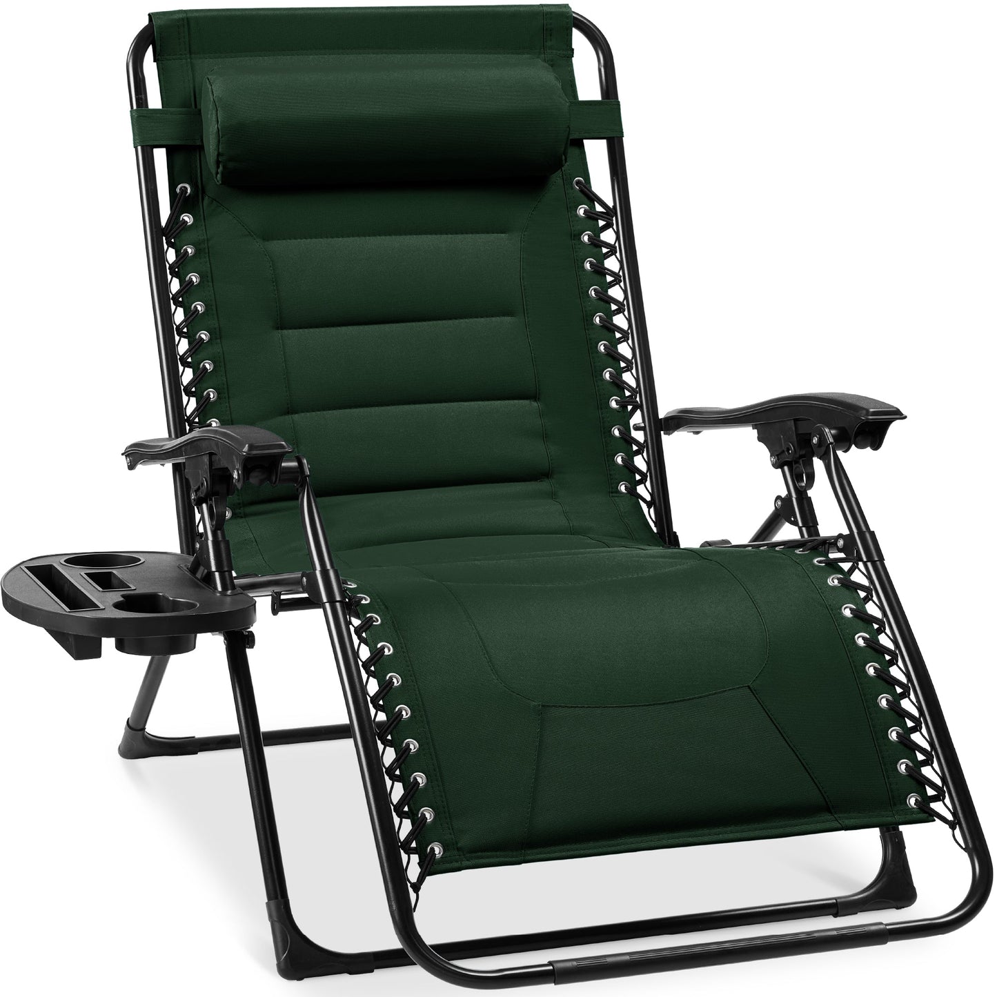 Oversized Padded Zero Gravity Chair Folding Recliner with Headrest Side Tray for comfortable home living