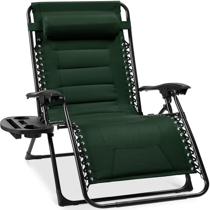 Oversized Padded Zero Gravity Chair Folding Recliner with Headrest Side Tray for comfortable home living