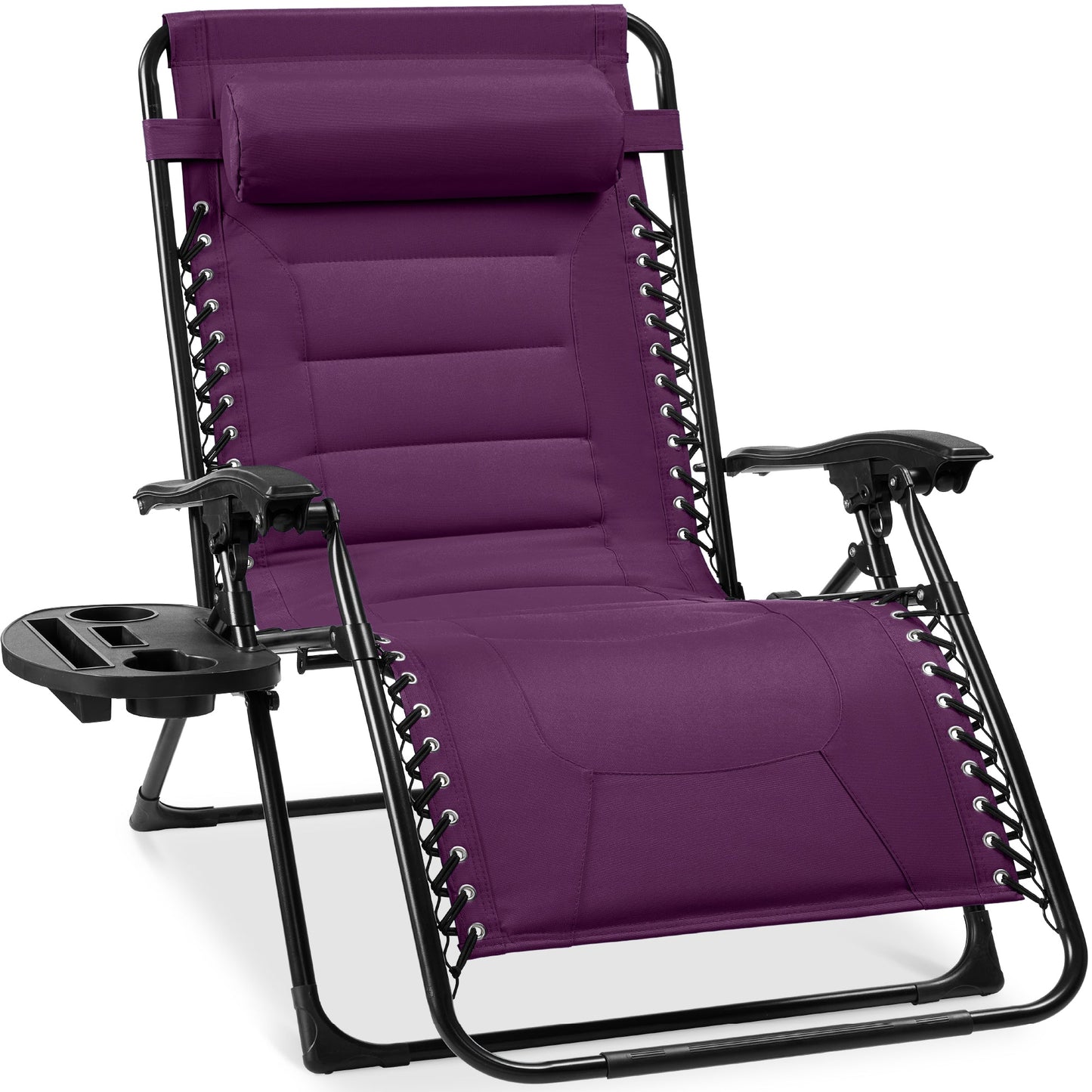 Oversized Padded Zero Gravity Chair Folding Recliner with Headrest Side Tray for comfortable home living