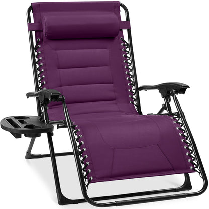 Oversized Padded Zero Gravity Chair Folding Recliner with Headrest Side Tray for comfortable home living