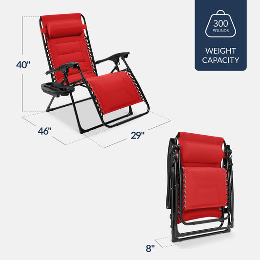 Oversized Padded Zero Gravity Chair Folding Recliner with Headrest Side Tray for comfortable home living