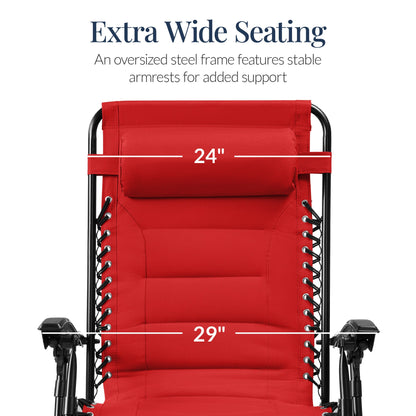 Oversized Padded Zero Gravity Chair Folding Recliner with Headrest Side Tray for comfortable home living