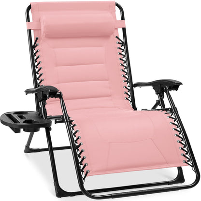Oversized Padded Zero Gravity Chair Folding Recliner with Headrest Side Tray for comfortable home living
