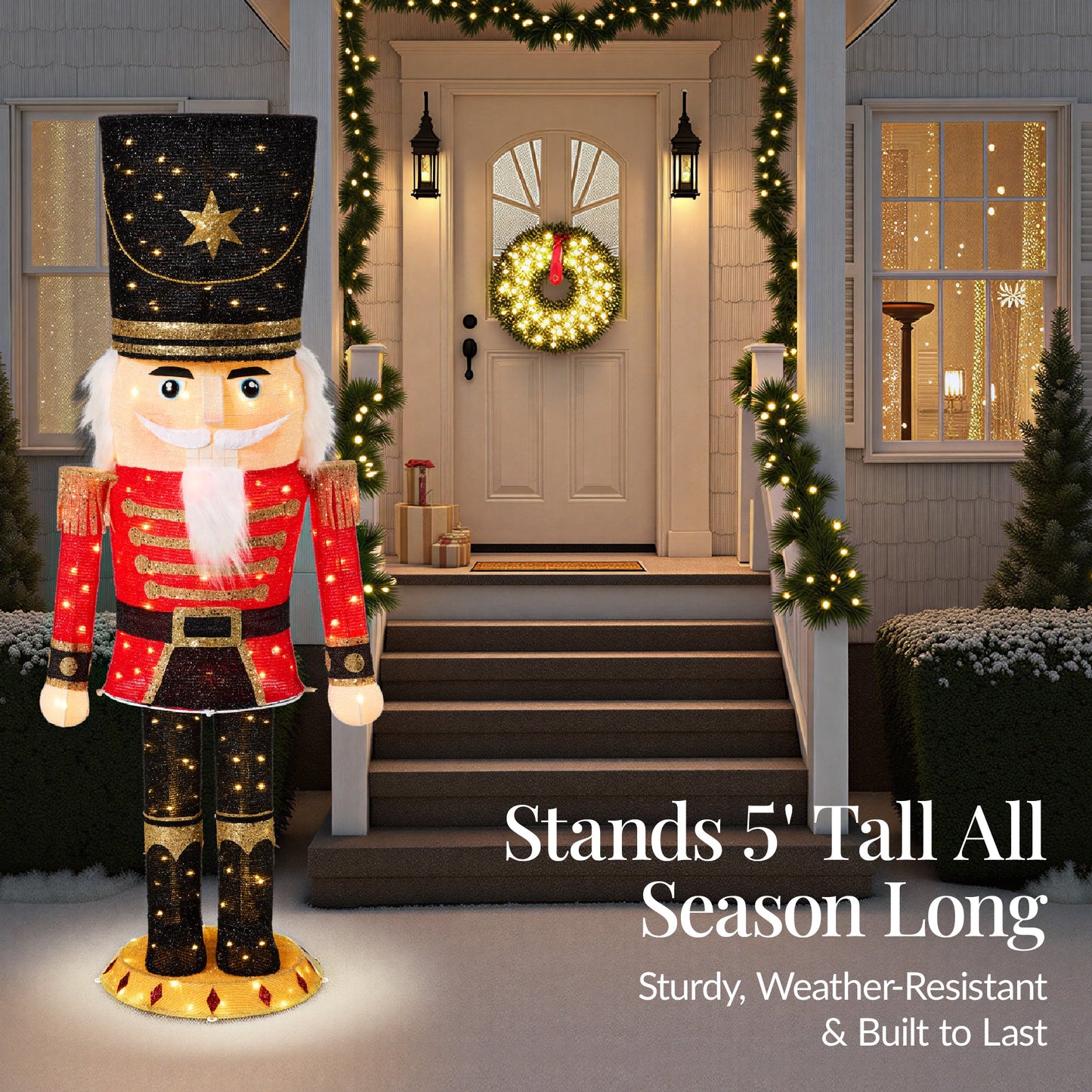 Pop Up Christmas Nutcracker with 150 LED Lights for Outdoor Indoor 5ft with eye-catching holiday style