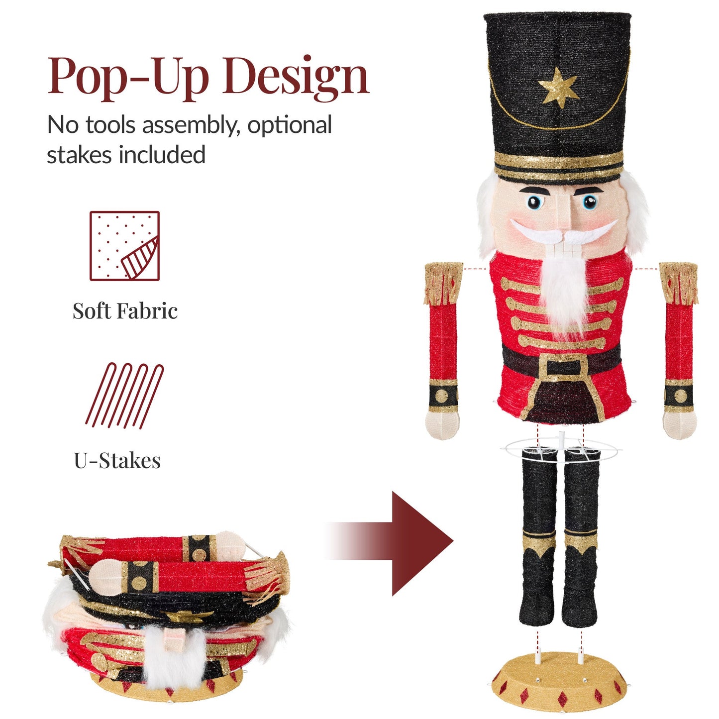 Pop Up Christmas Nutcracker with 150 LED Lights for Outdoor Indoor 5ft with eye-catching holiday style