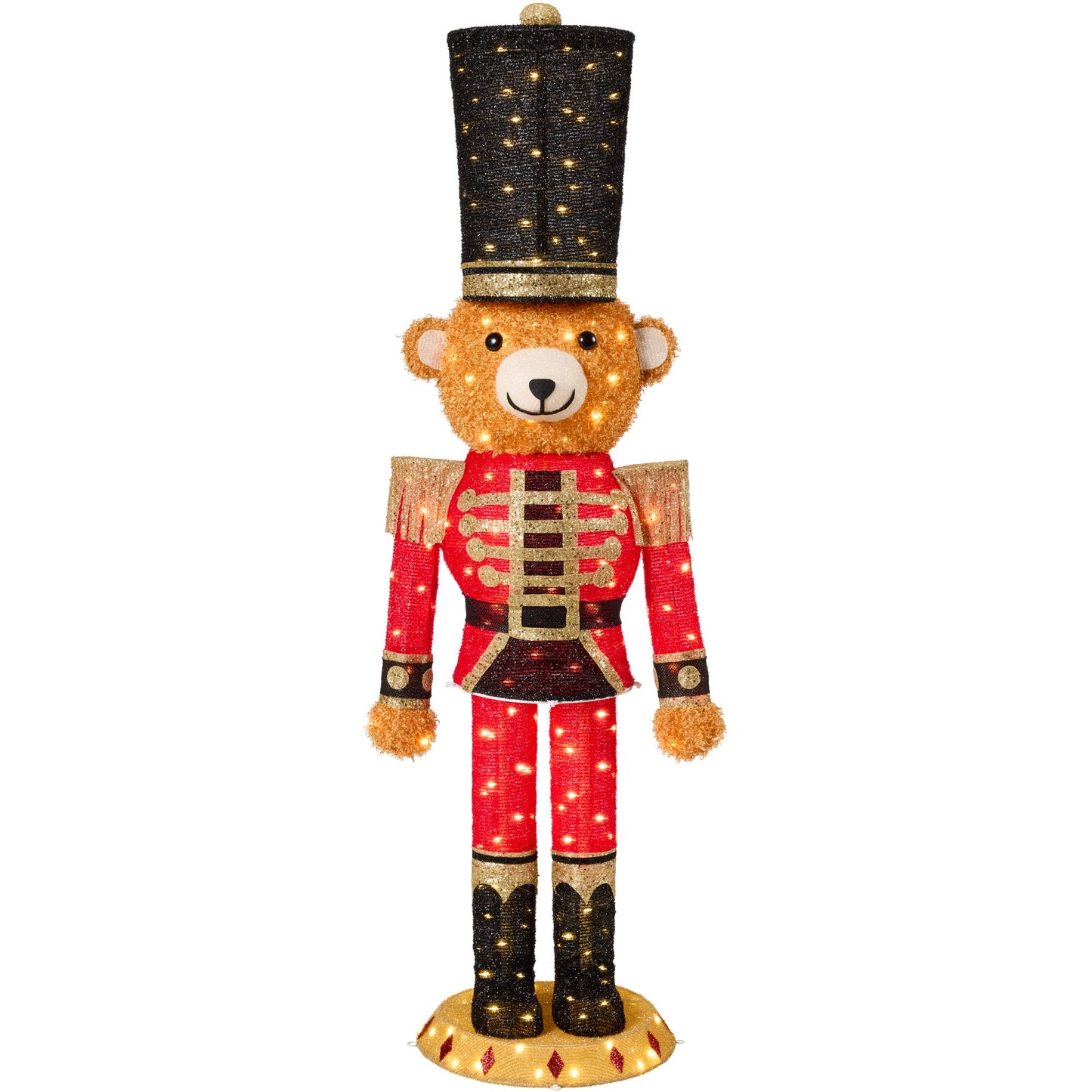 Pop Up Christmas Bear Nutcracker with 150 LED Lights for Outdoor Indoor 5ft for festive seasonal decorating
