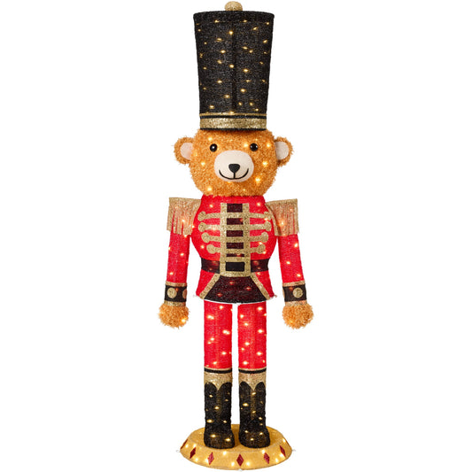 Pop Up Christmas Bear Nutcracker with 150 LED Lights for Outdoor Indoor 5ft for festive seasonal decorating