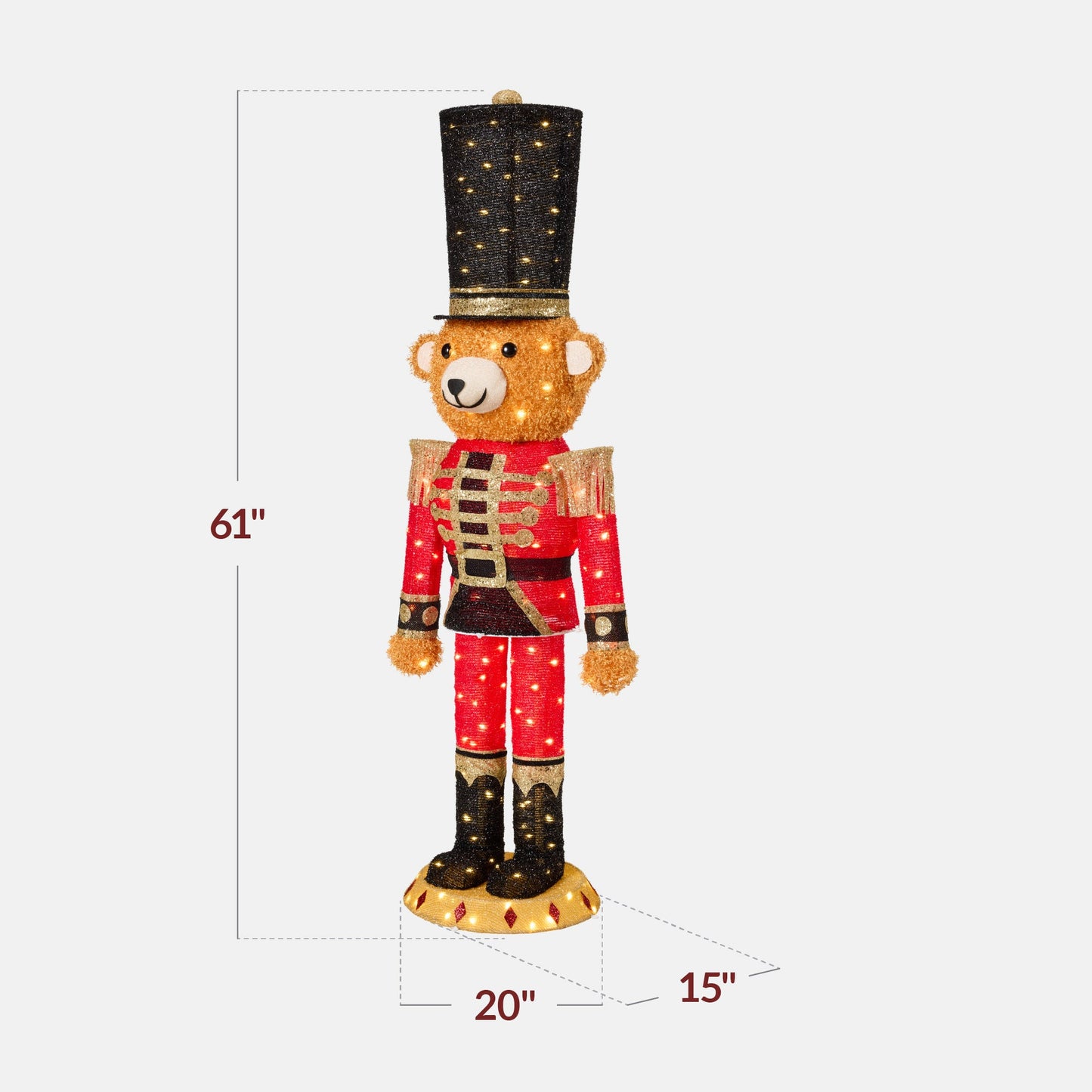 Pop Up Christmas Bear Nutcracker with 150 LED Lights for Outdoor Indoor 5ft for festive seasonal decorating