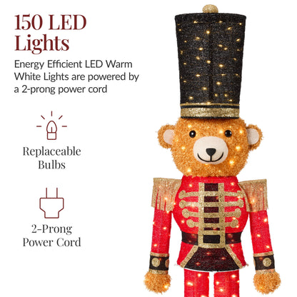 Pop Up Christmas Bear Nutcracker with 150 LED Lights for Outdoor Indoor 5ft for festive seasonal decorating